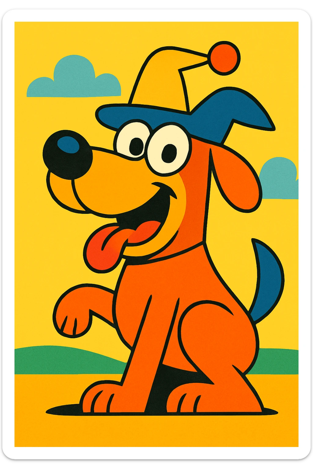 goofy silly animal wearing a funny hat, cartoonish style, bold colors sticker