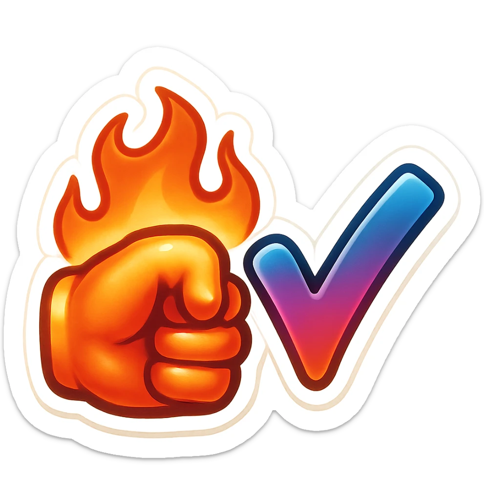 horizontal flaming fist "check", emoji sticker