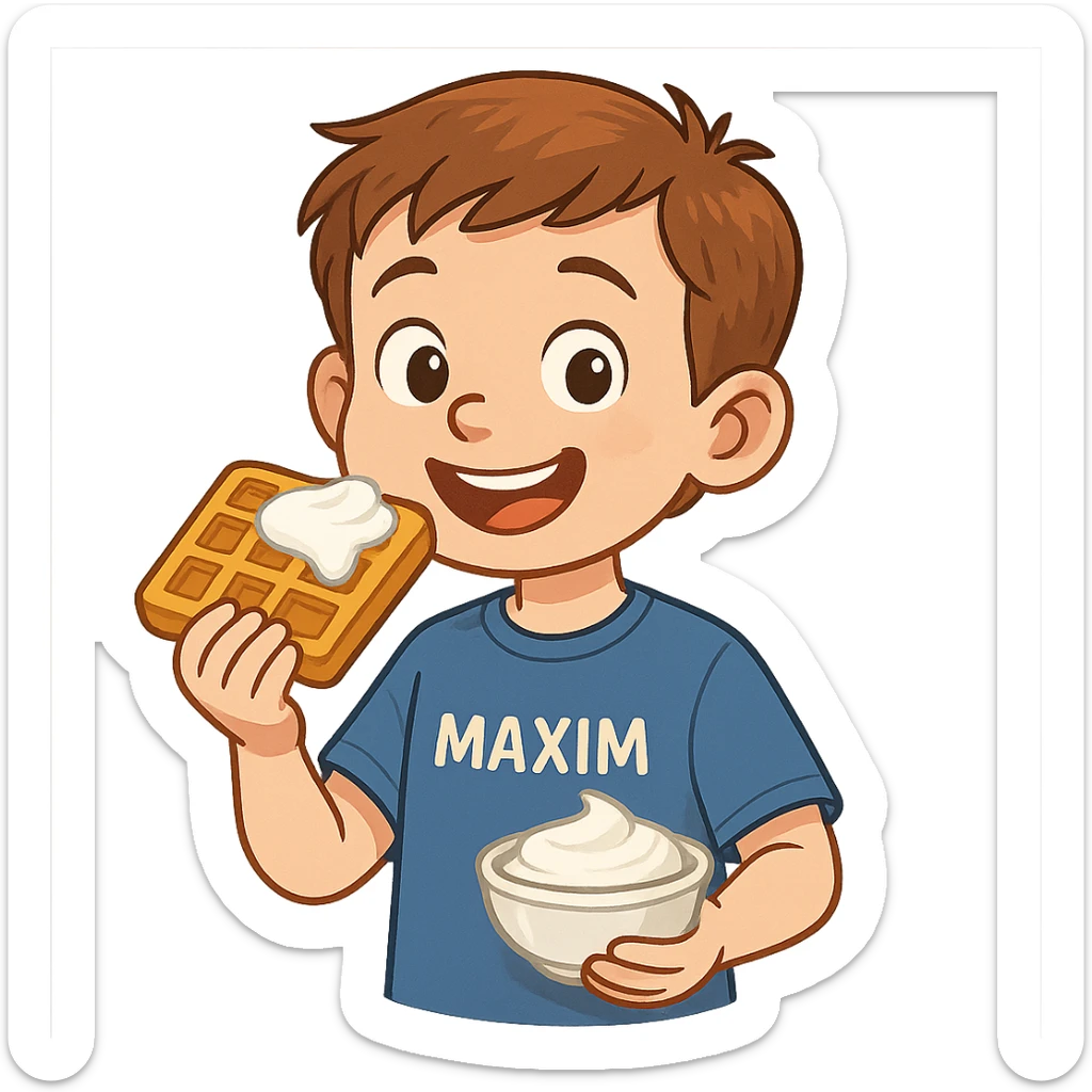 A boy named Maxim who loves to eat waffles with sour cream sticker