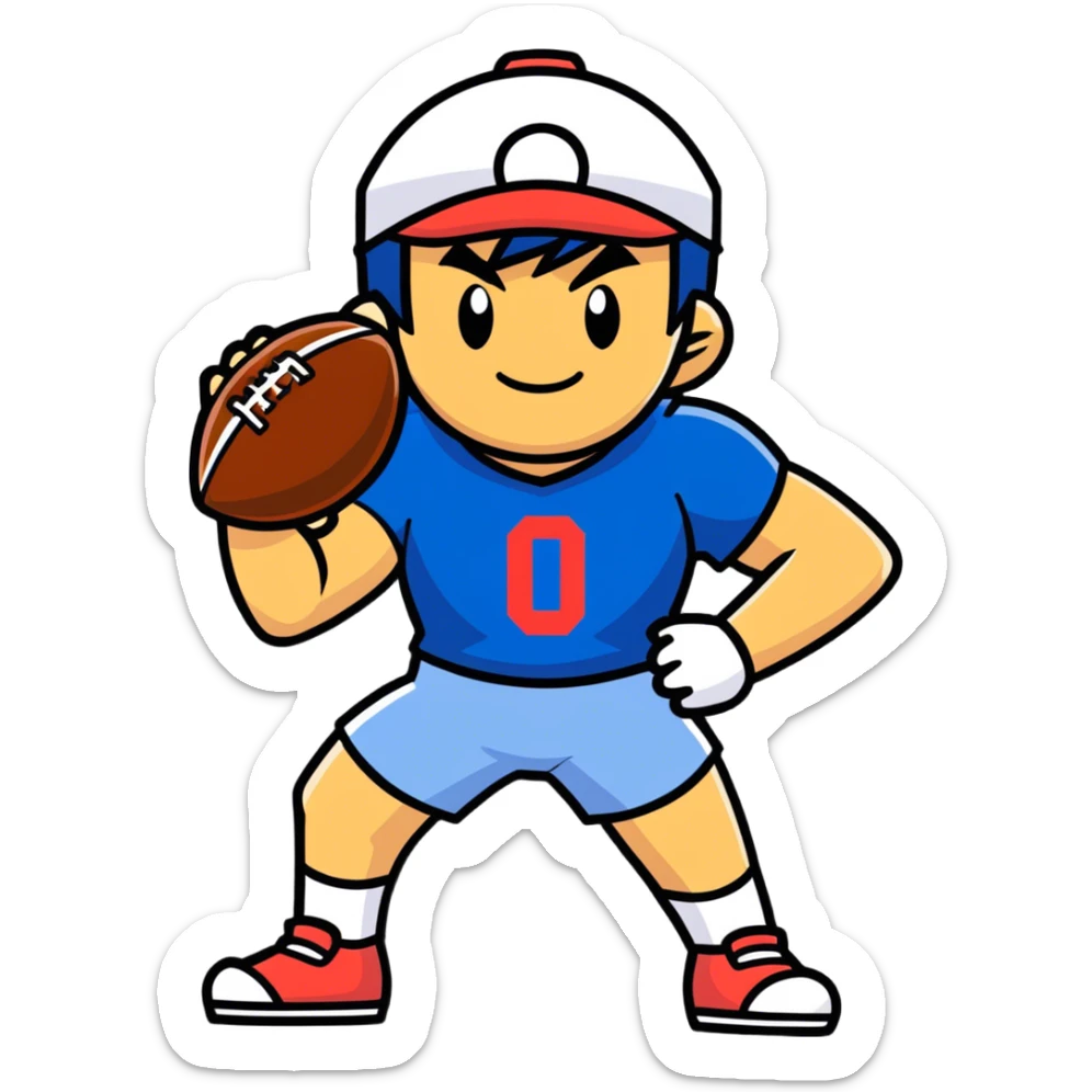 Hot handsomeb muscular 6ft tall smiling happy clean shaven Ash Ketchum playing football with his pokemon ball sticker