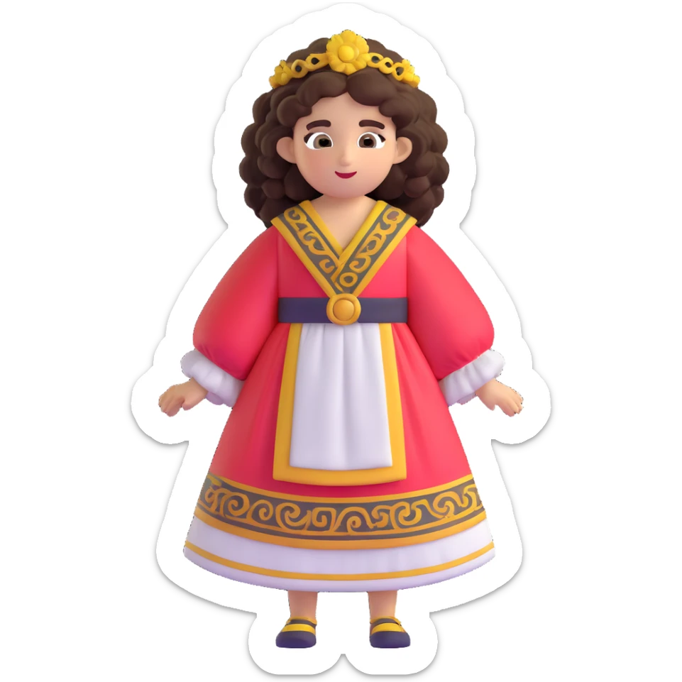 Beautiful Greek character with big puffy curly hair wearing cute traditional clothing sticker
