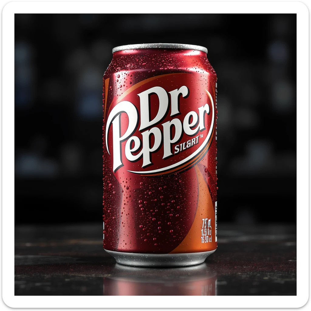 realistic Dr Pepper soda can with condensation and vibrant colors sticker