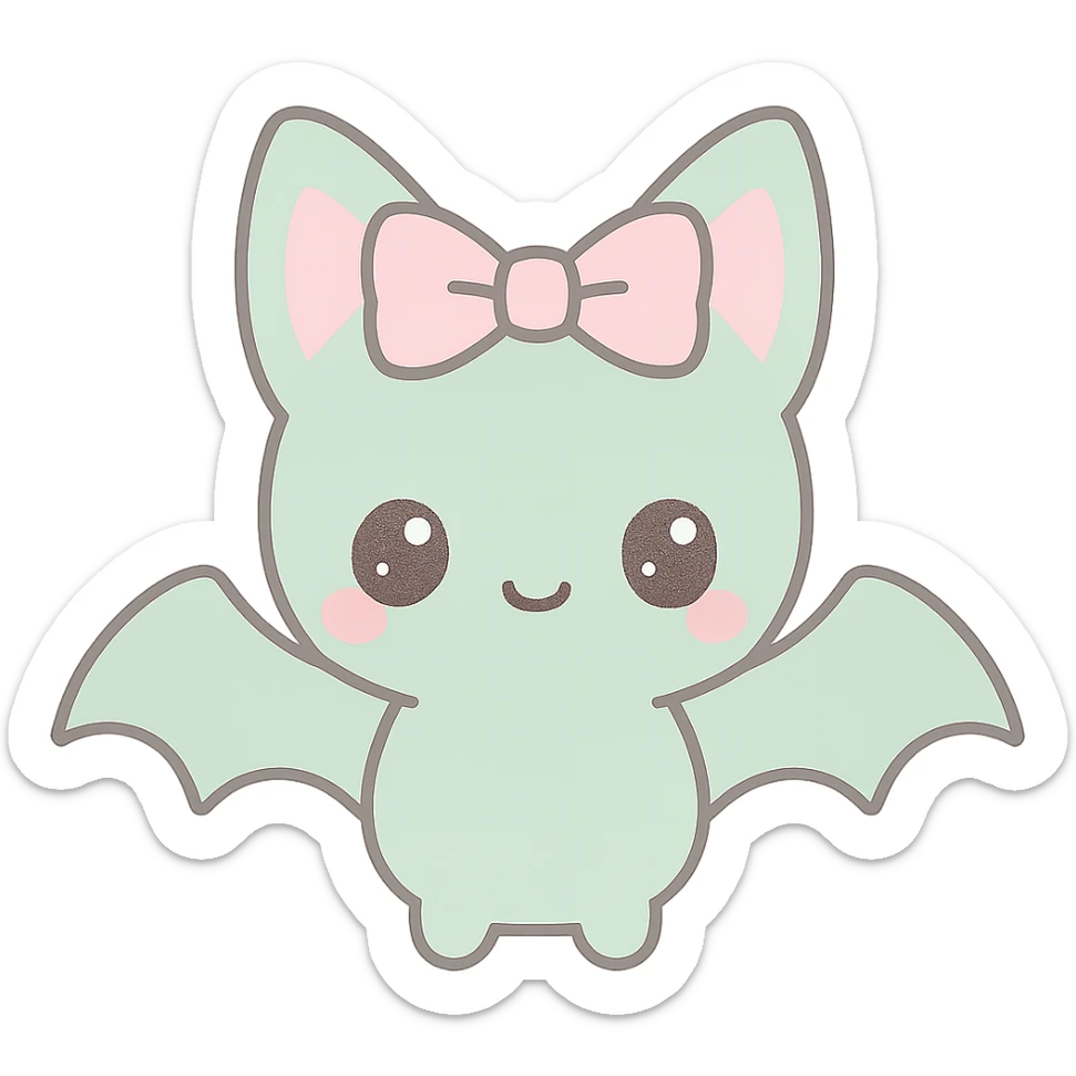 Add a cute gothic pet, a small bat with a pink bow, in kawaii gothic style. Preserve transparent background. sticker