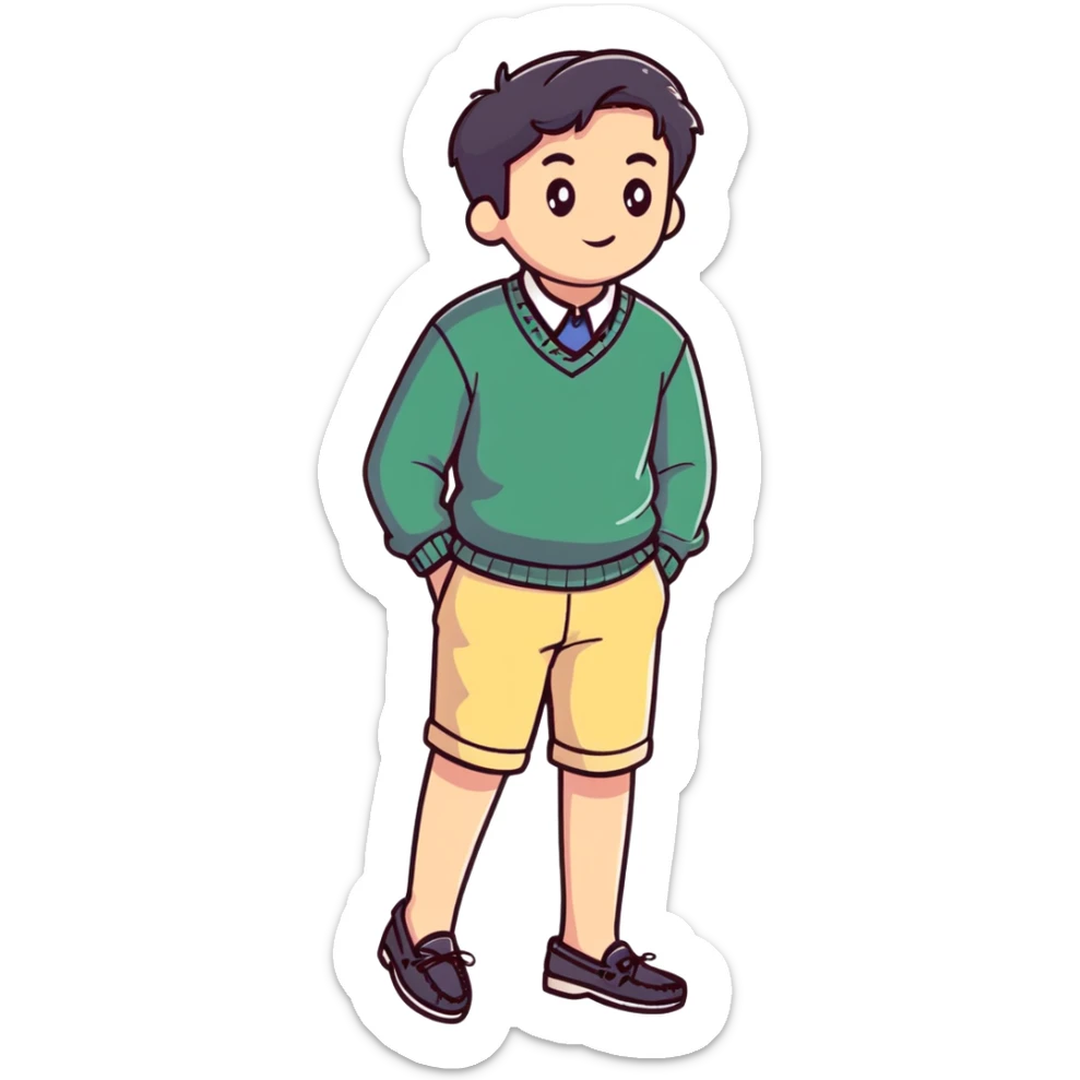 preppy outfit with boat shoes and sweater tied around shoulders sticker