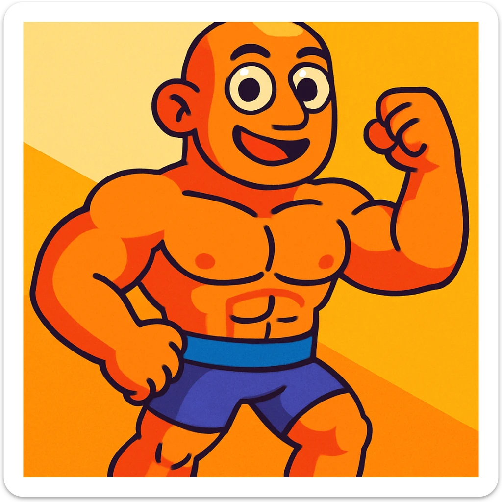 bald muscular man with big eyes sticker
