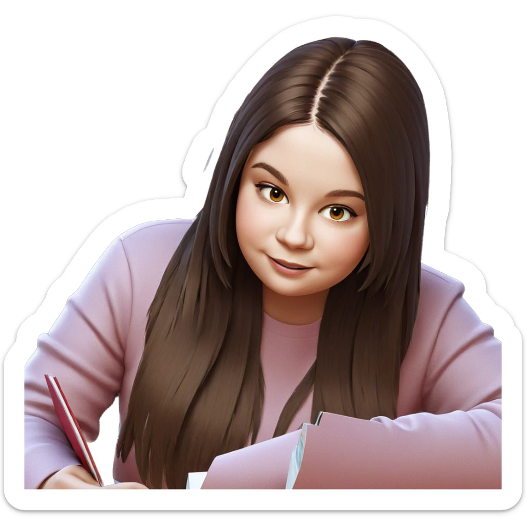 smiling girl with a book sticker