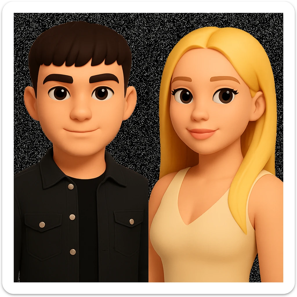 In the style of 3D Emoji, slightly increase the volume of the upper body of the girl, separate the girl and the boy from each other, and make the skin color the same for both characters. sticker
