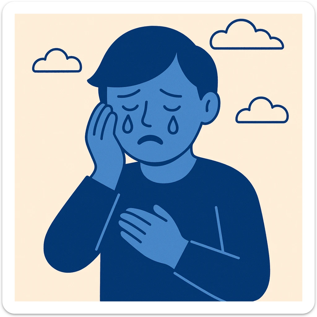 a person crying, stylized with blue outlines, flat blue style sticker