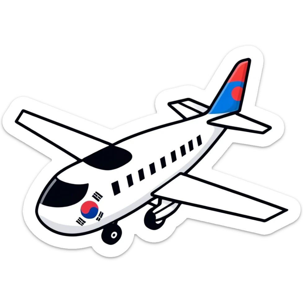 Viajando a Seúl, un dibujo sin fondo flechita con un avión y la bandera de Corea del Sur sticker