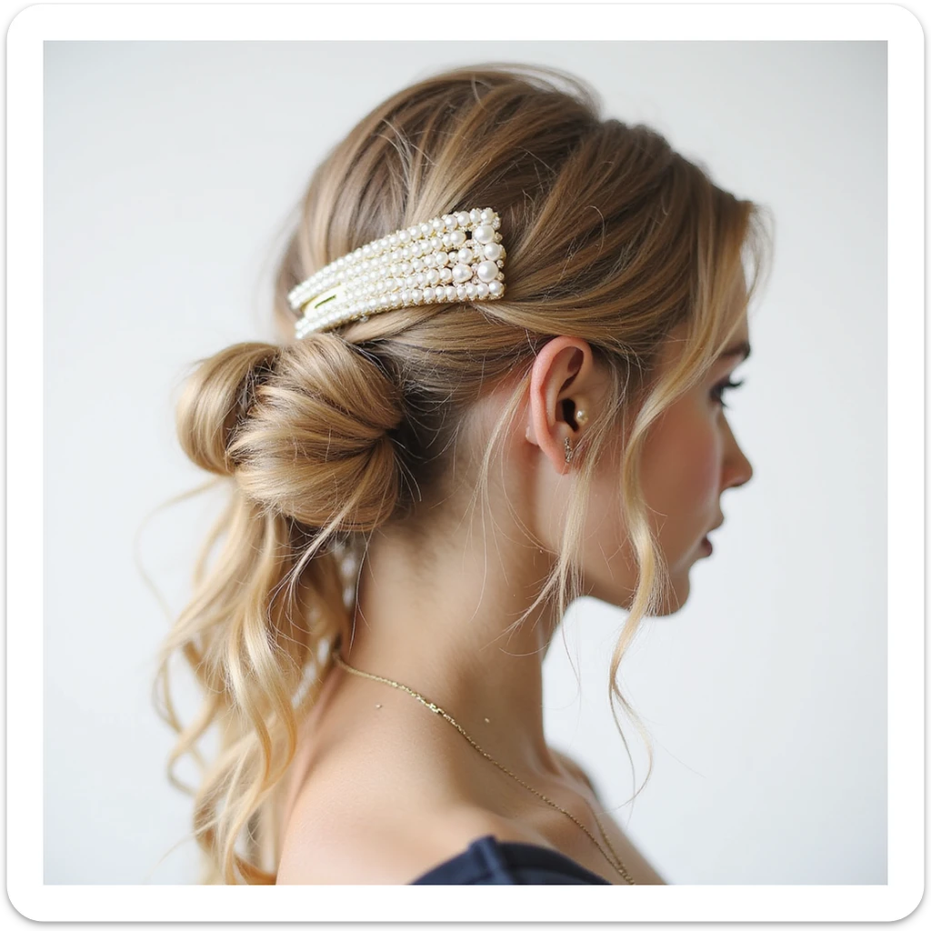 realistic hairclip with pearl finish, photorealistic, isolated, no hair, neutral background sticker