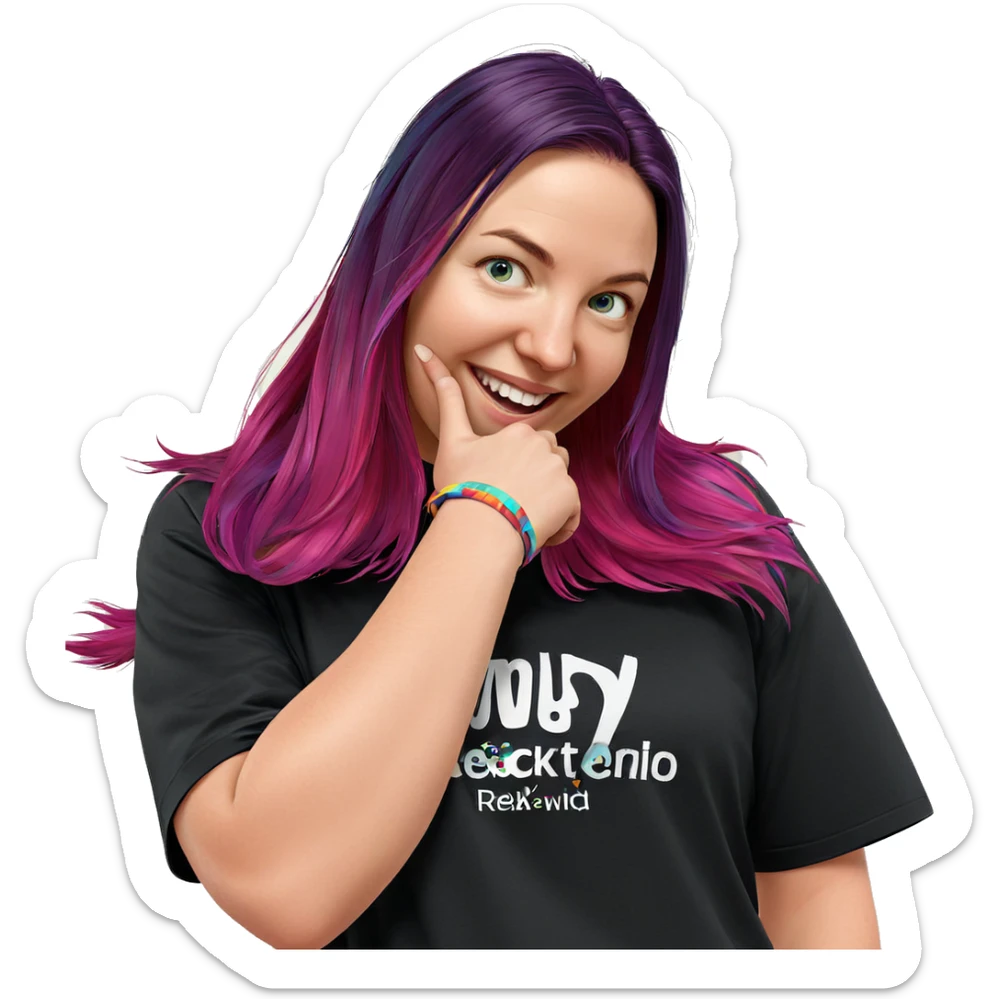 smiling girl with multicolored hair sticker