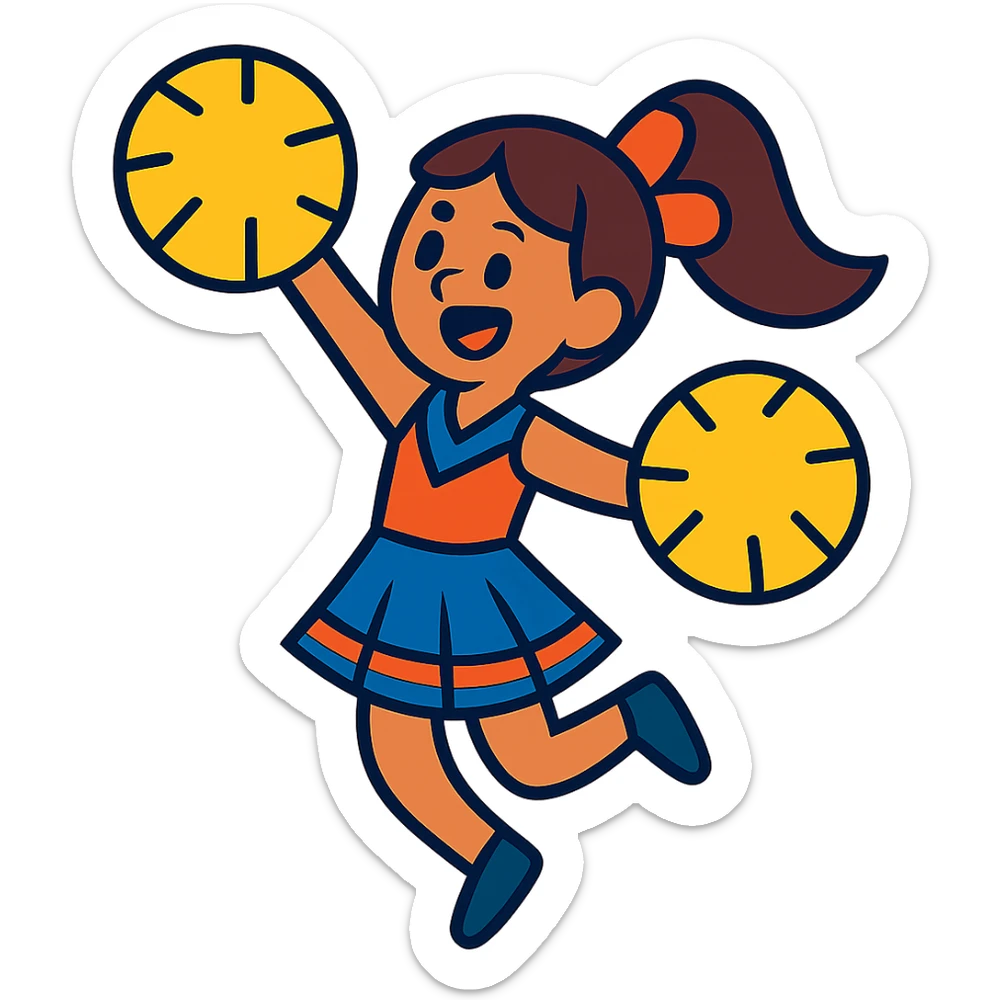 cheerleader cheering with pompoms to the left sticker