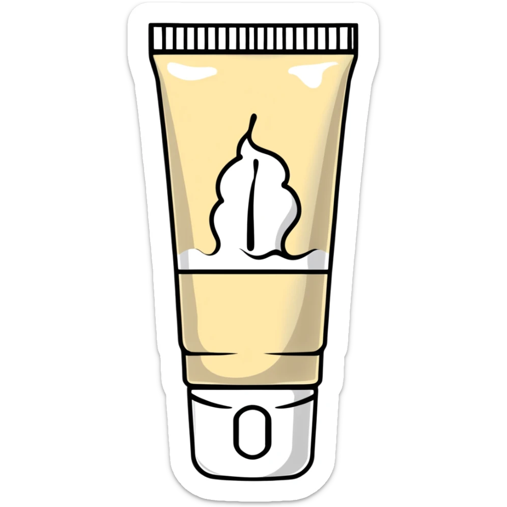 used tube of hand cream, bent in the middle, cap on, a bit of cream at the opening sticker