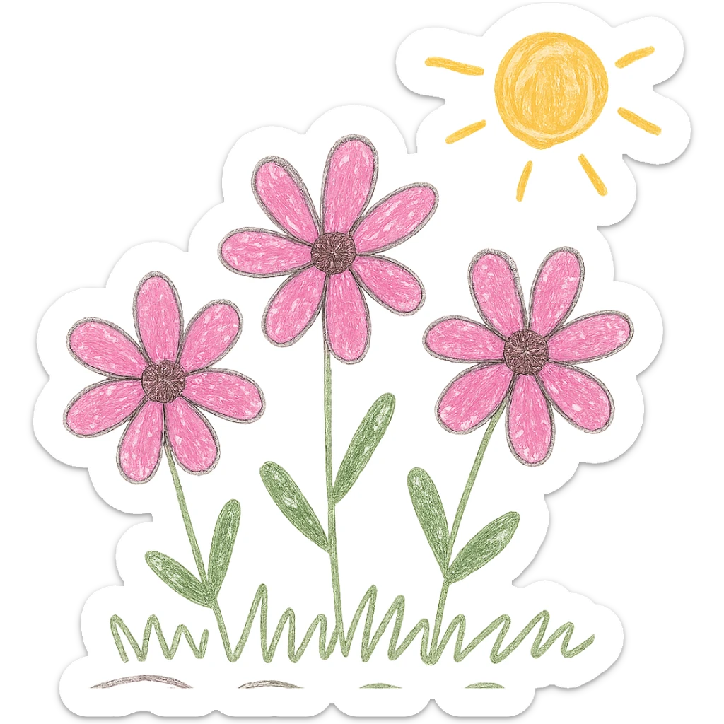pink flowers, illustration style sticker