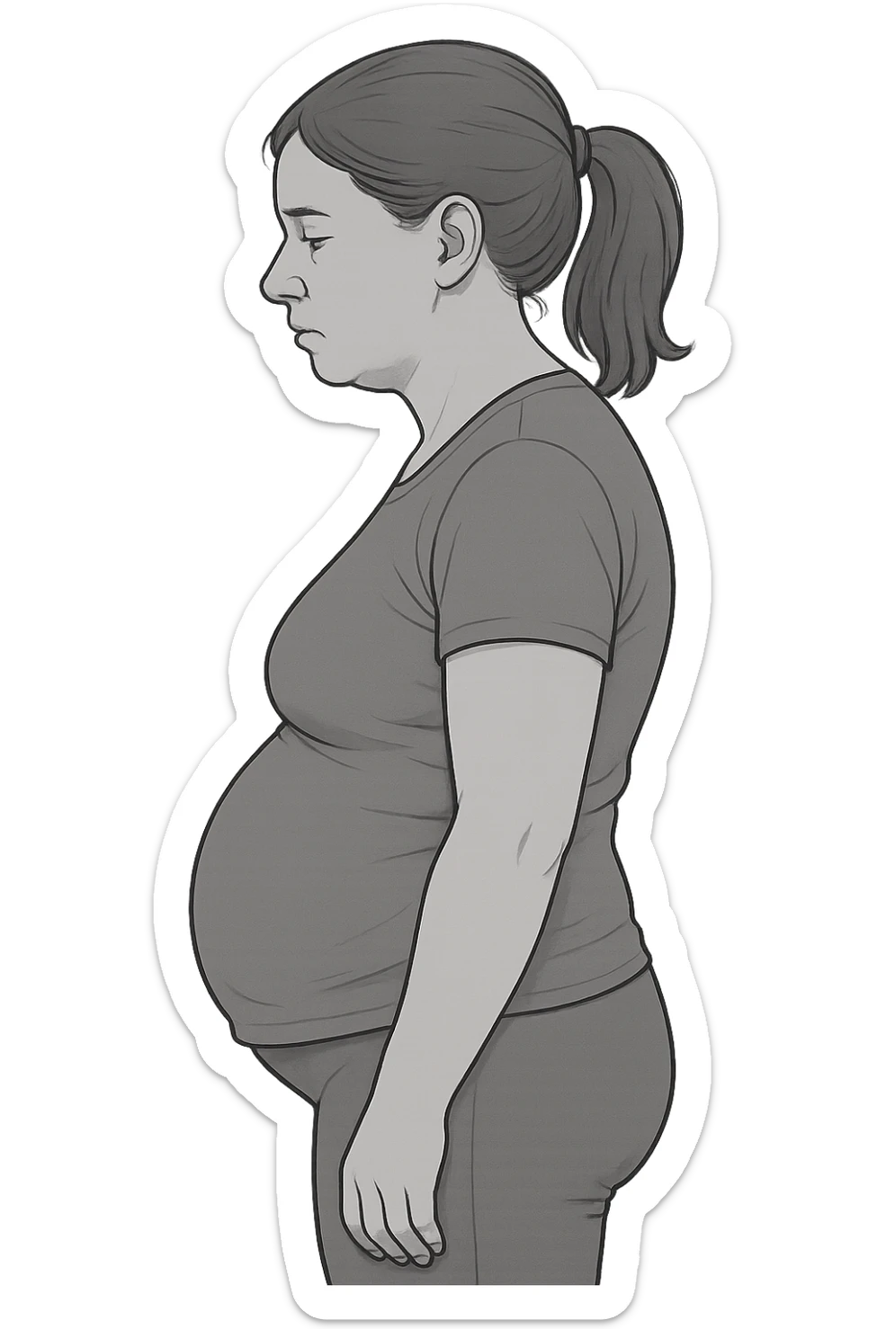 DONNA DI PROFILO CON LA POSTURA SBAGLIATA, LA PANCIA IN FUORI E LE SPALLE CHIUSE sticker