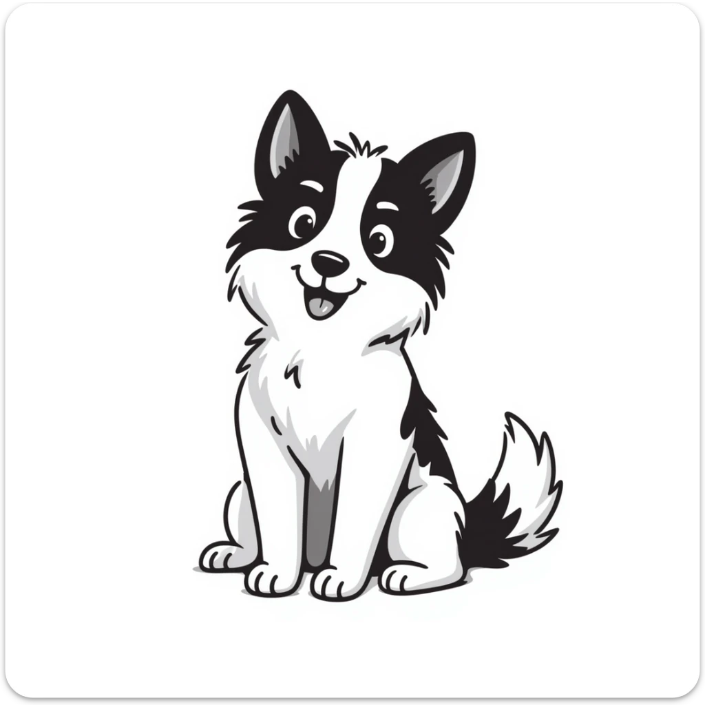 A pure white Border Collie dog sitting, with fluffy fur, alert pointed ears, and friendly expression sticker