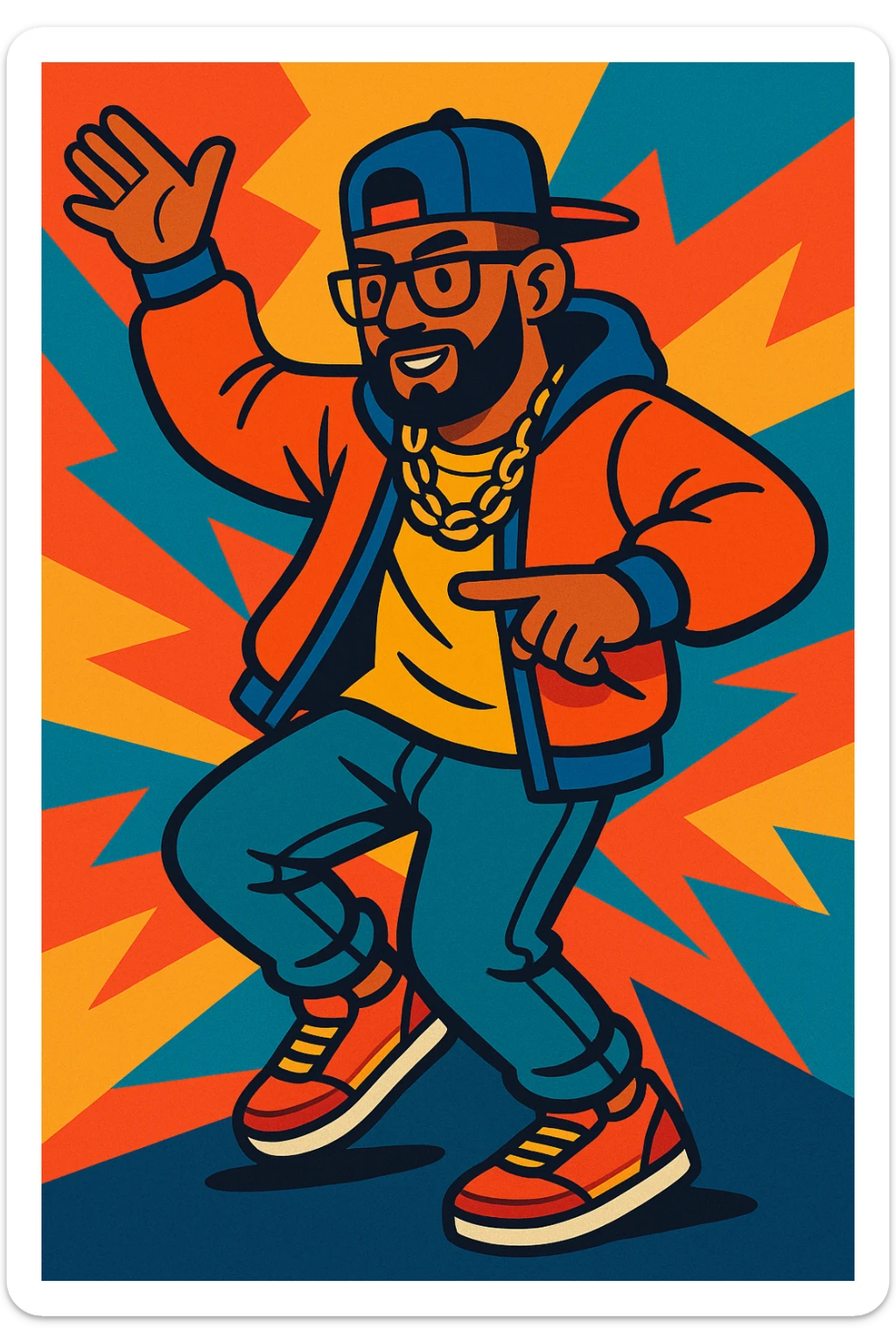 hombre con barba, lentes y ropa urbana, estilo reggaetoonero sticker