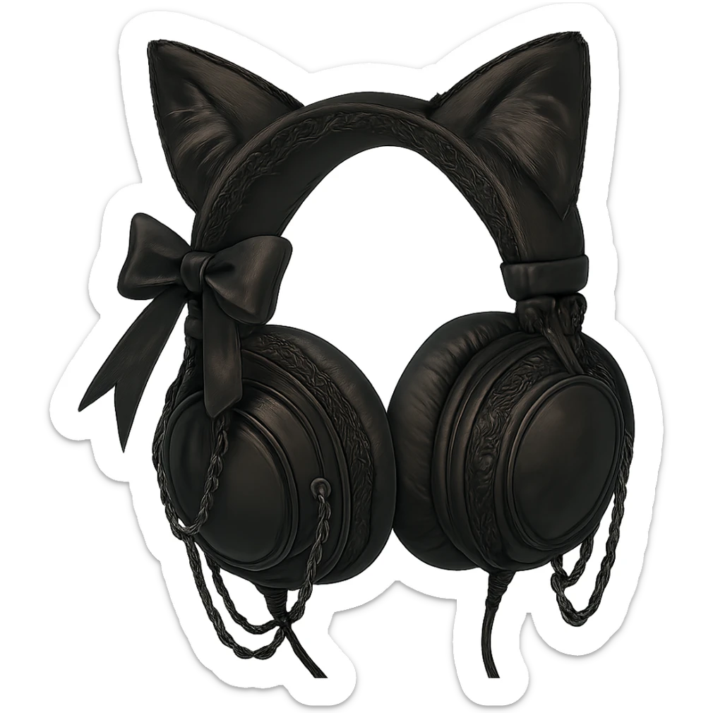 Add cat ears to the goth headphones in a realistic anime style. Keep the background transparent. sticker