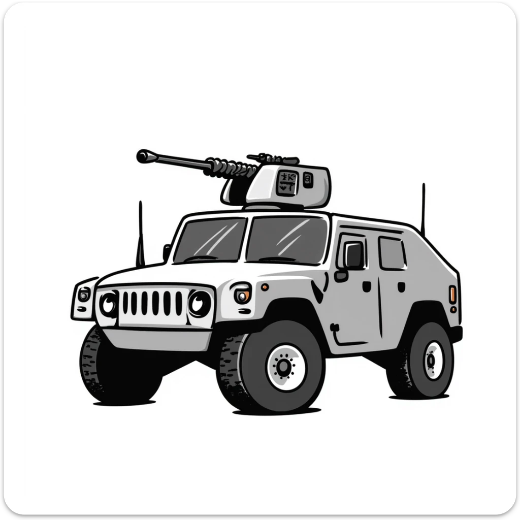 armored humvee military vehicle with roof-mounted turret sticker