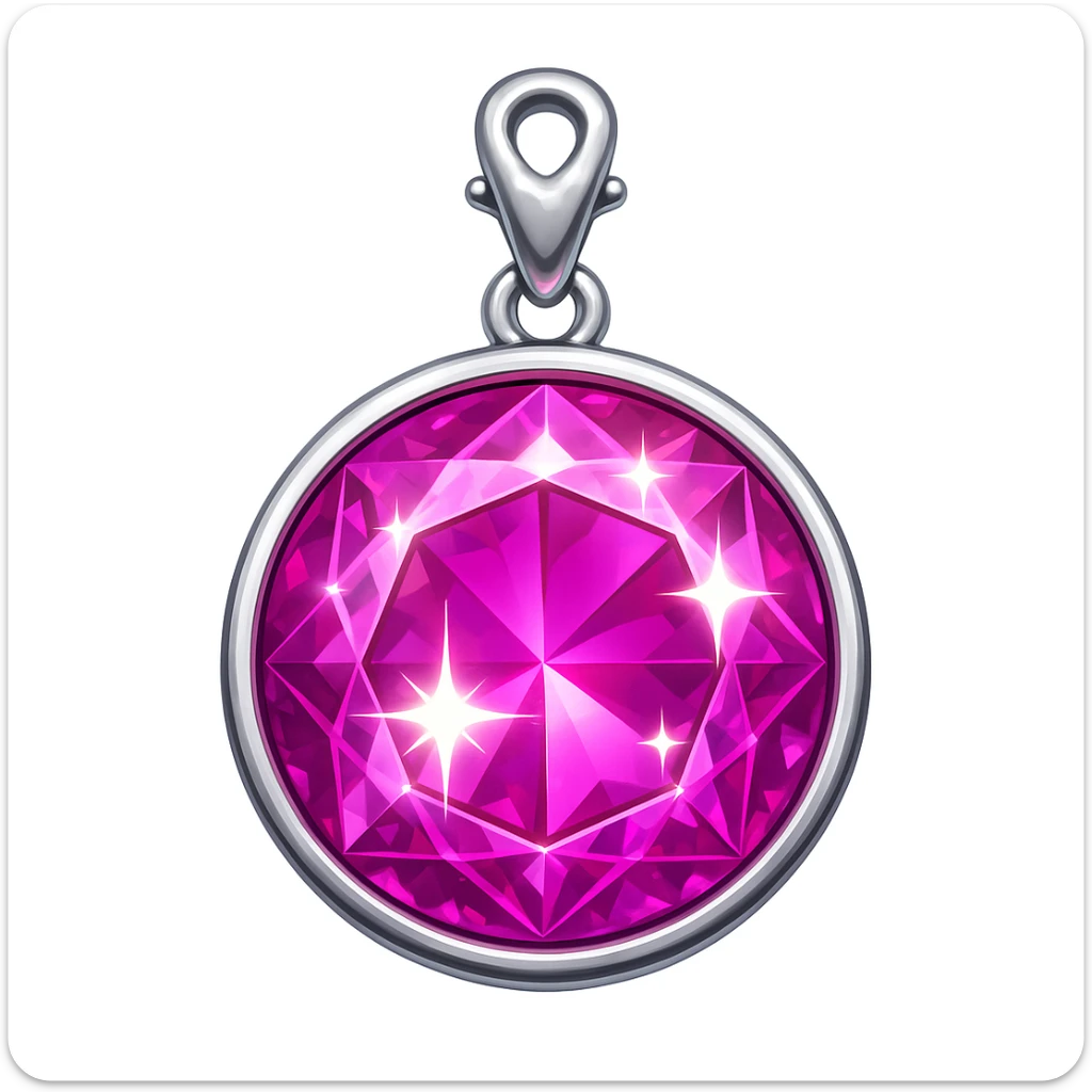 Add a pink hue and extra sparkle to the purple sugilite holographic gem charm with silver metal frame, keep emoji style, no gemstone accents sticker