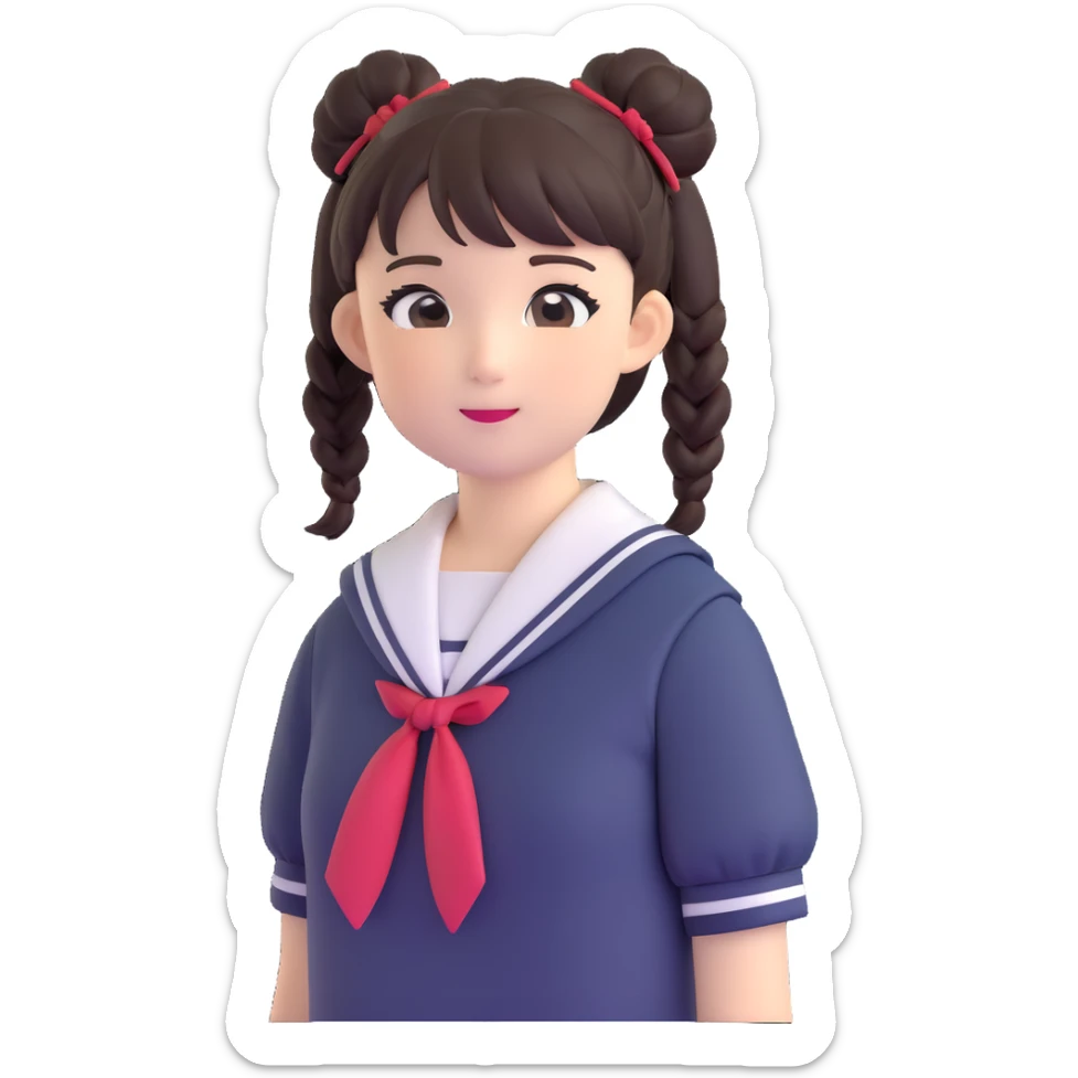 Extremely cute Japanese schoolgirl with high bun hairstyle wearing traditional sailor school uniform sticker