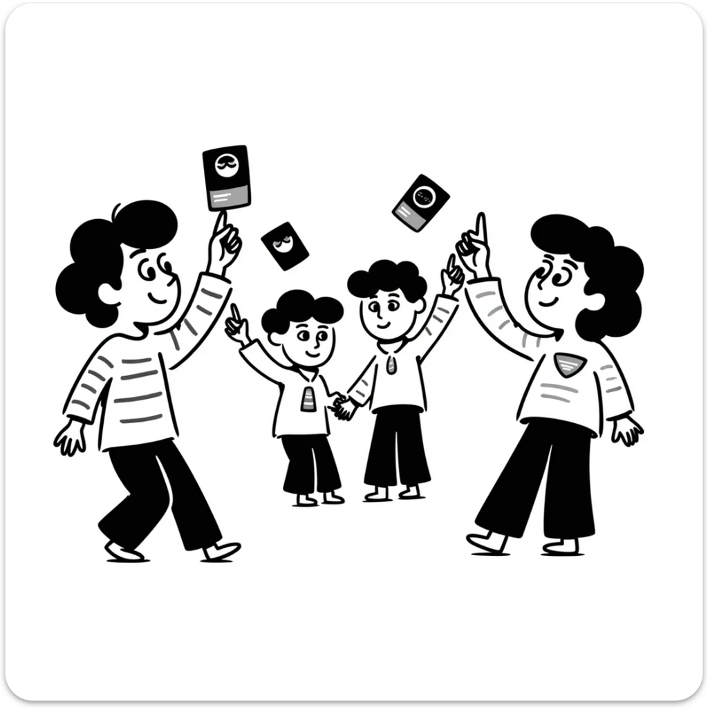 A group of school children finding Squid Game business cards in their school sticker