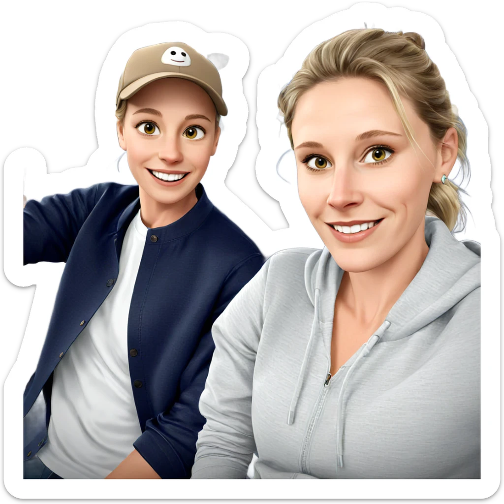 smiling girl with boy in hat sticker