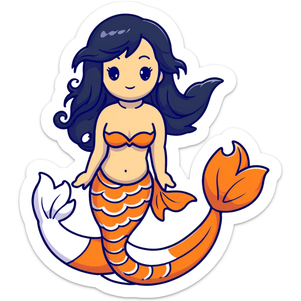 koi mermaid with tanned skin and long black hair sticker