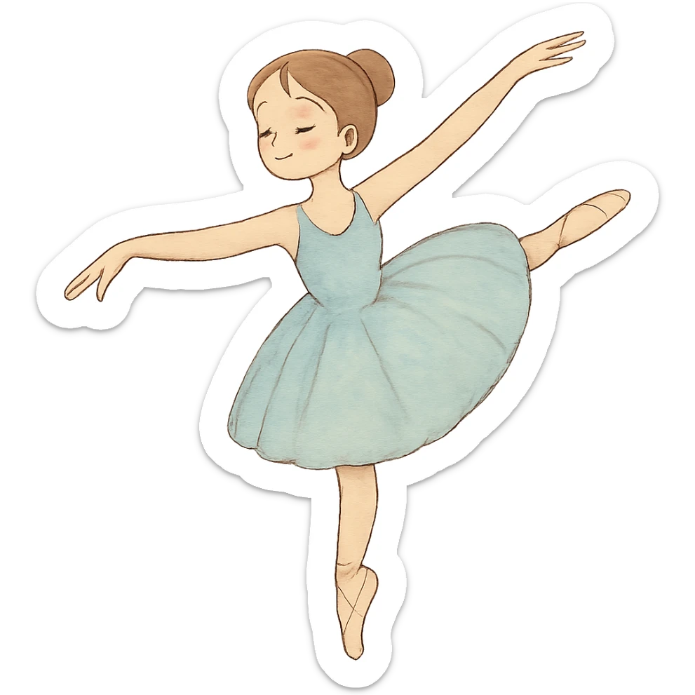 ghibli style ballerina girl performing ballet with soft colors, no background sticker