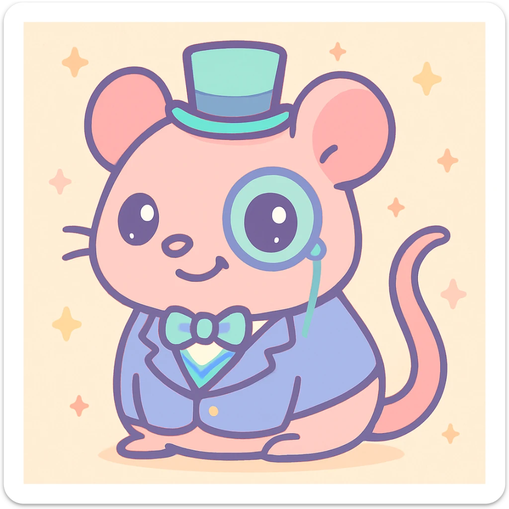 fancy rat with a smug smirk, wearing a top hat, monocle, and suit, kawaii style sticker