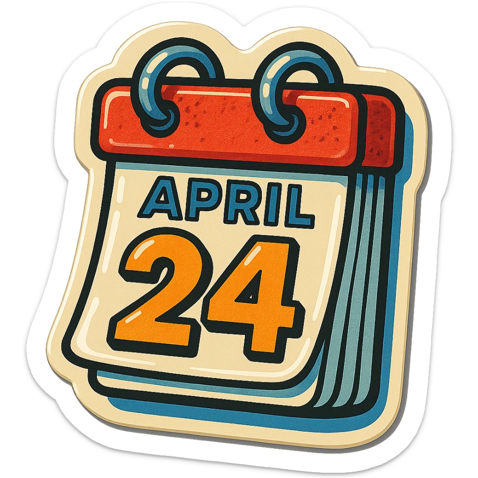 retro sticker-style illustration of a tear-off calendar page with a bold date, bold outlines, juicy colors, expressive shadows and highlights, playful and glossy look sticker