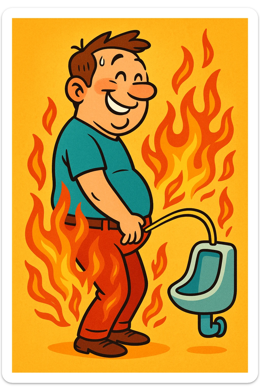 Uomo che fa Pipì, brucia calorie, come se fosse un termogenico in italiano sticker