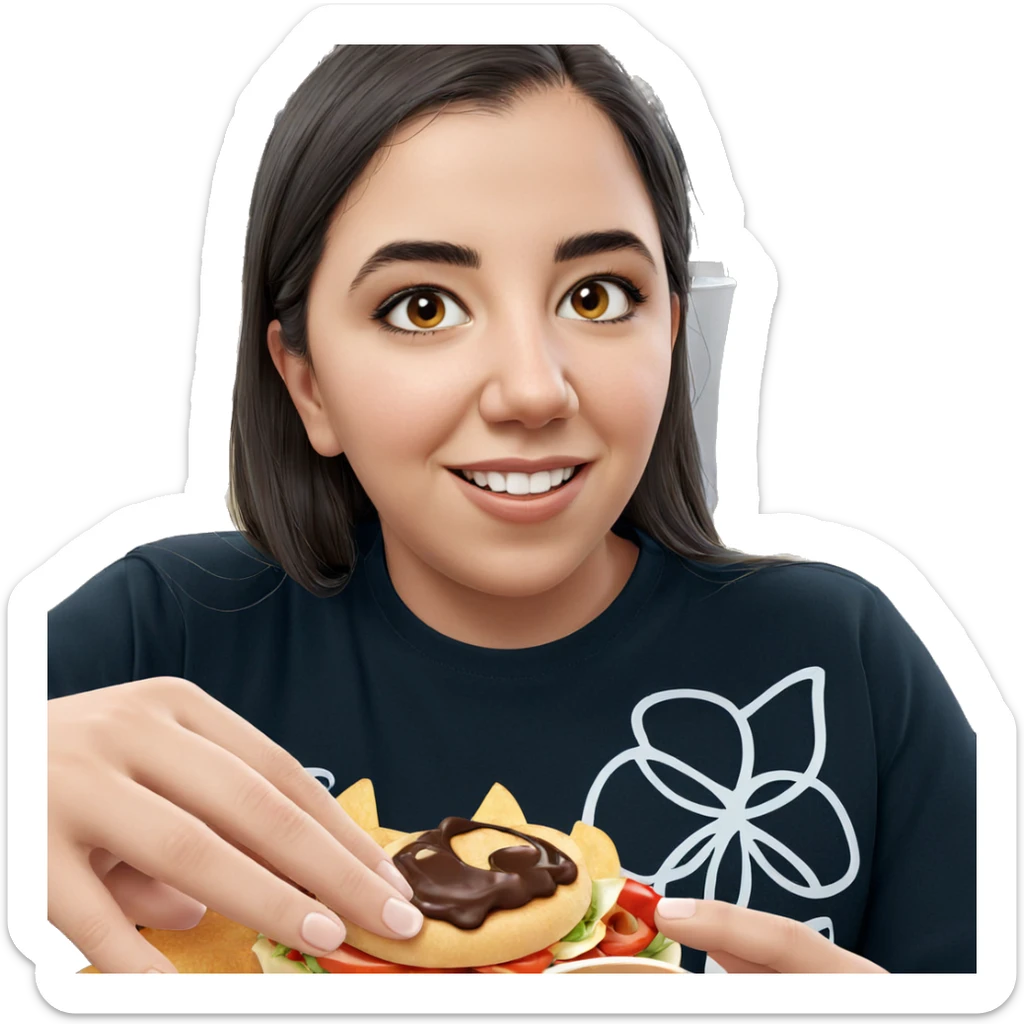 smiling girl enjoying her food sticker