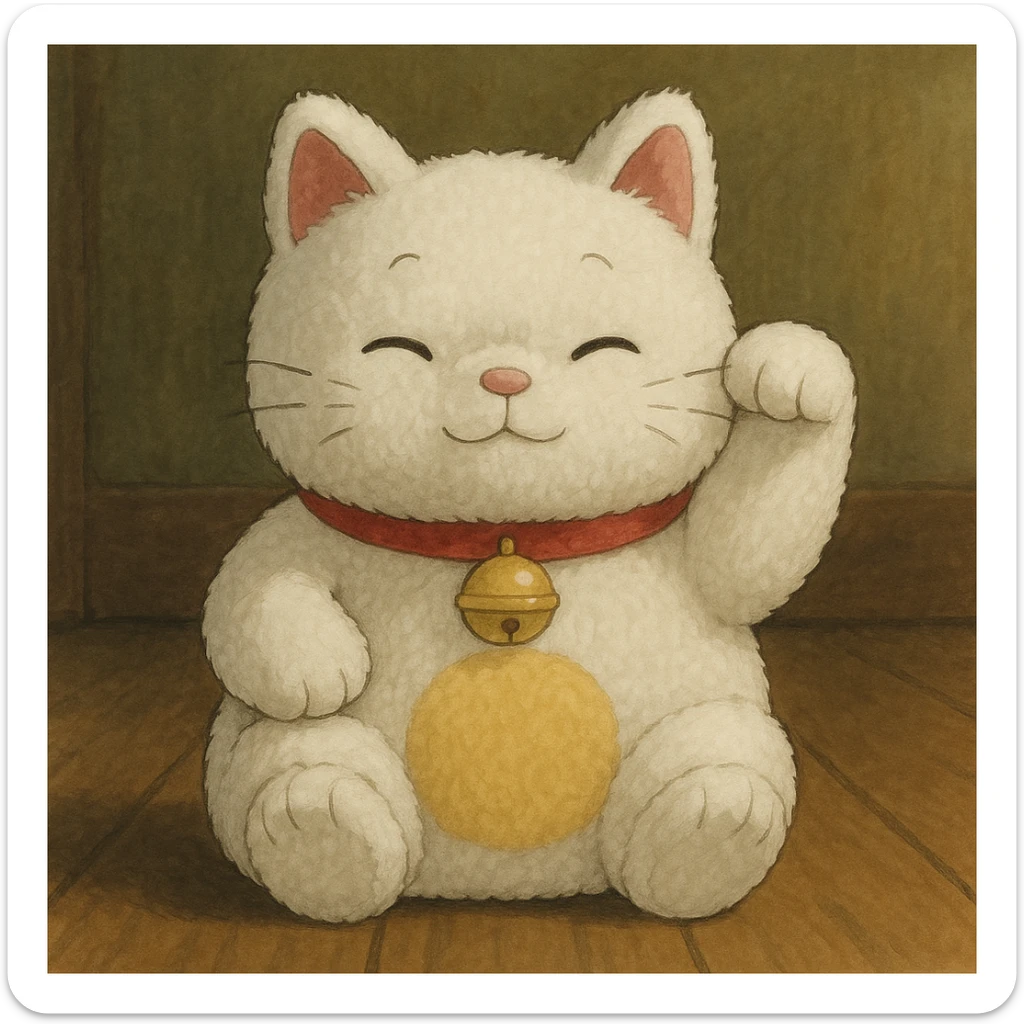 White Chinese lucky cat plushie  sticker