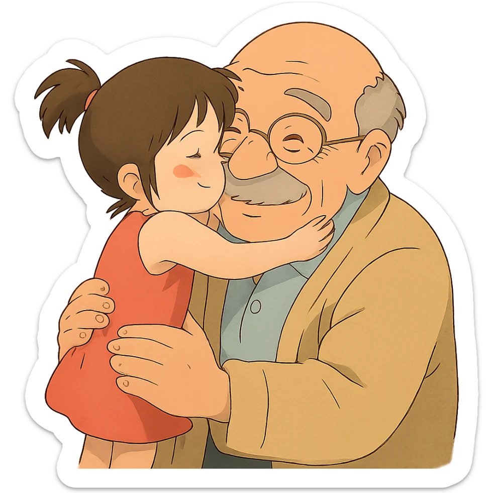 small kid showing affection to their granddad, gentle and heartwarming sticker