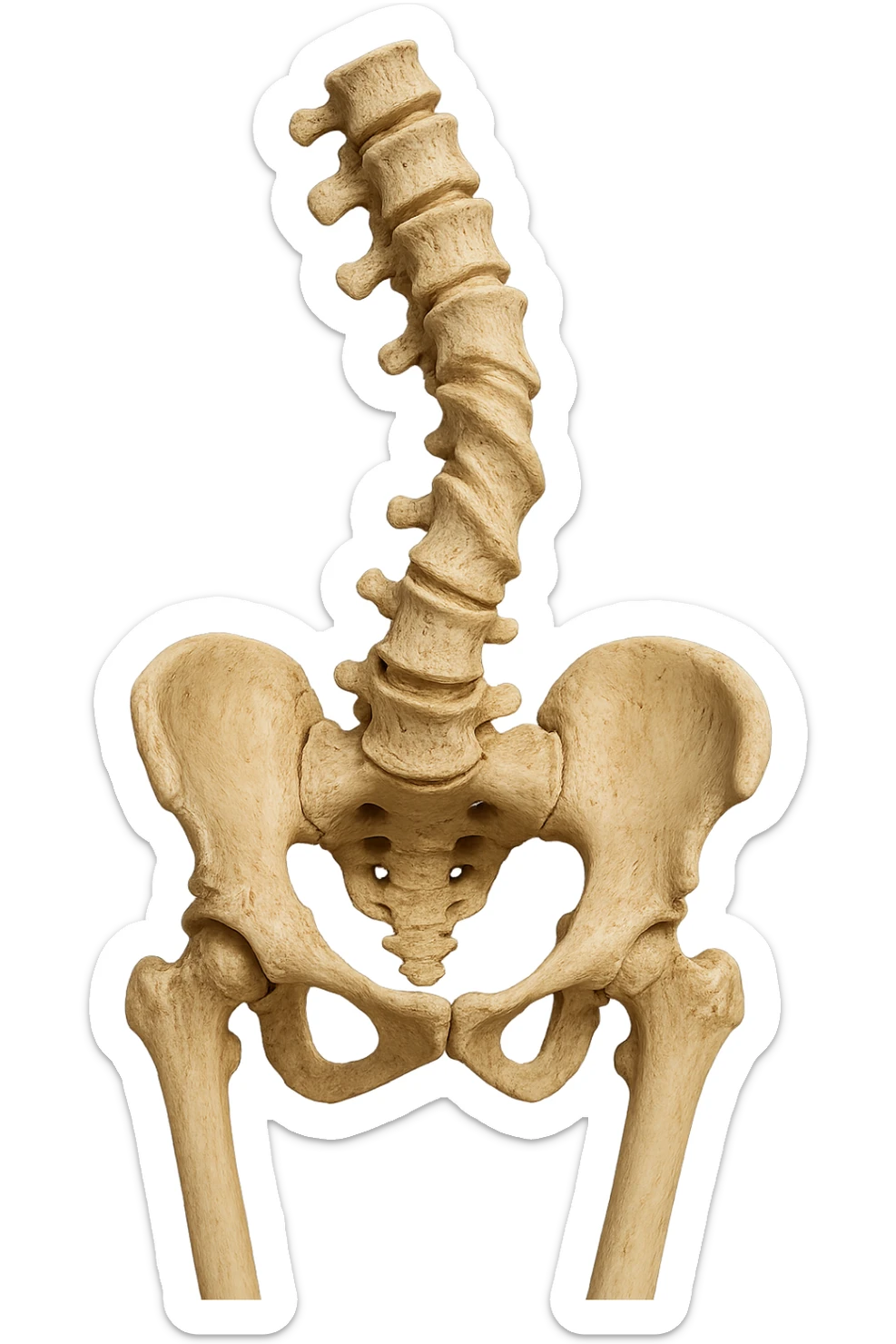 OSSA DI UN BACINO UMANO STORTO CON SPINA DORSALE STORTA, IPERREALISTICO 4K sticker