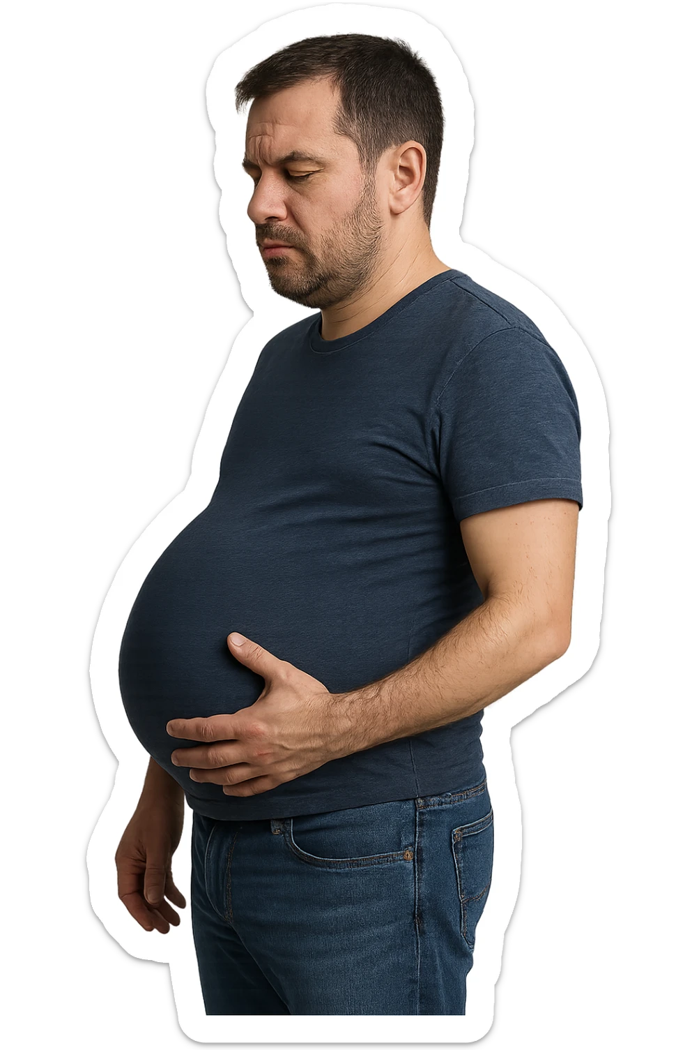 uomo con gonfiore alla pancia a causa della digestione in 3d realistica sticker