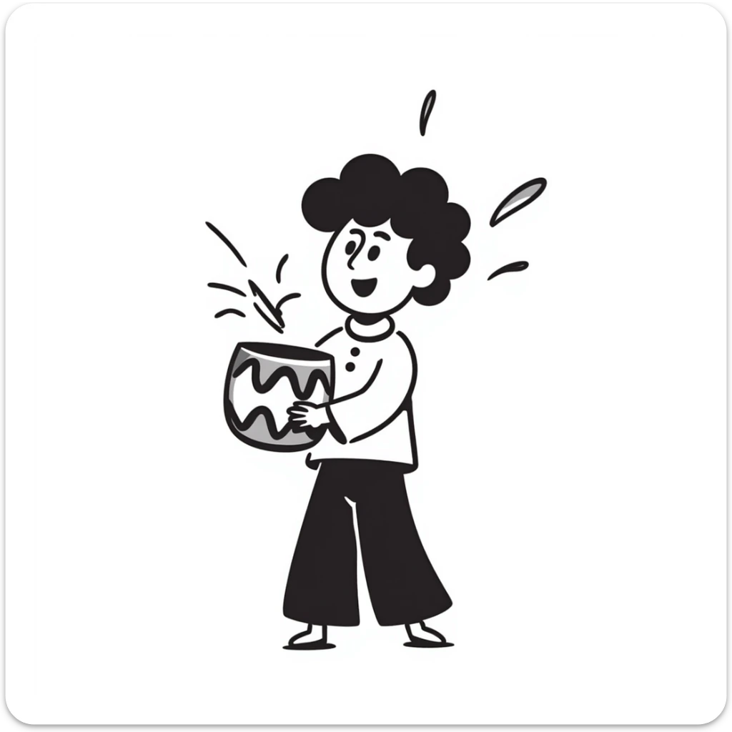 a cheerful character holding a drum and shouting 'tung tung tung tung sahur', with energetic motion lines, hand drawn doodle style sticker
