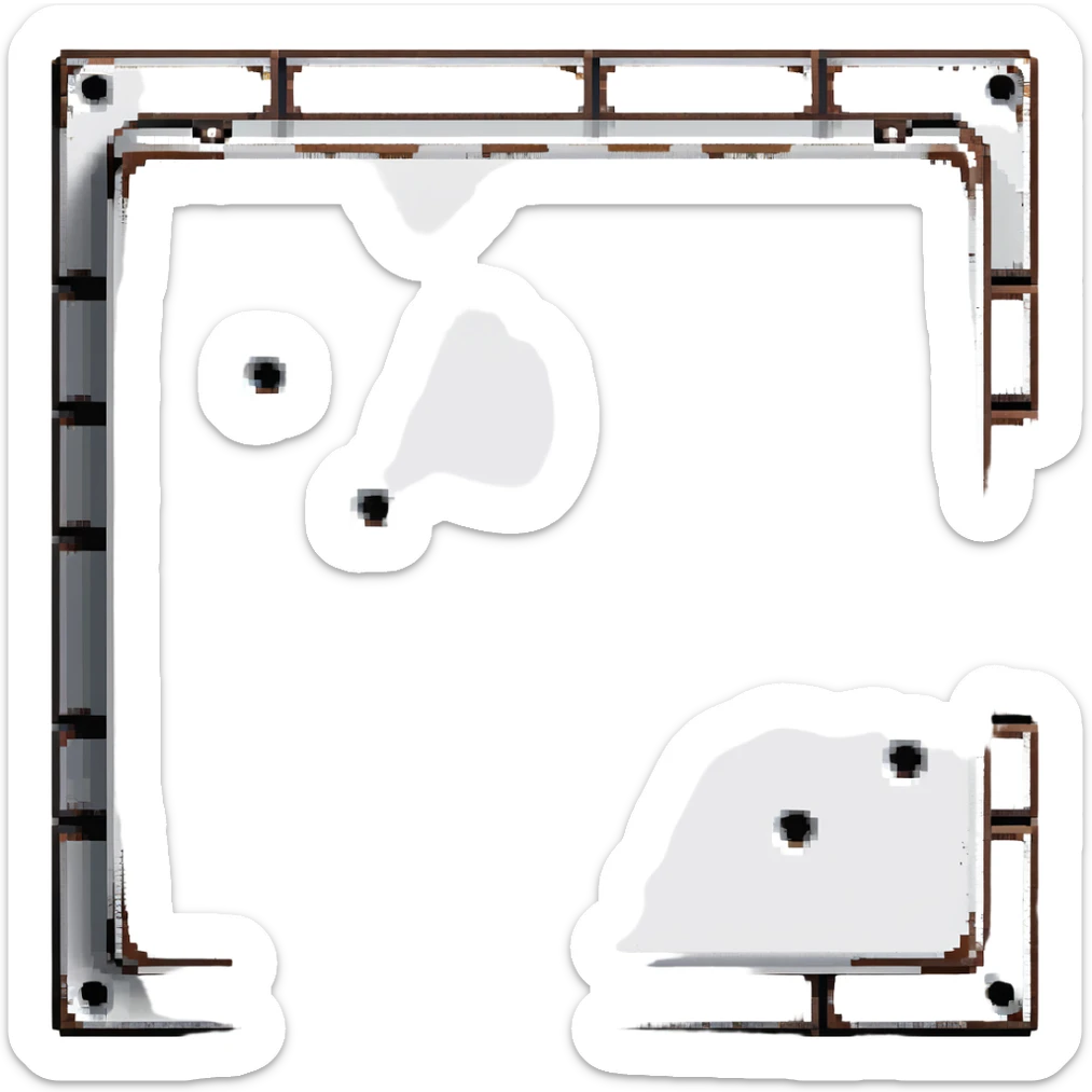 Industrial metal wall block, color #334155 with metallic highlights, metal plate texture with 4 rivets/bolts in corners, slight metallic sheen, solid and indestructible appearance, 32x32 pixels sticker