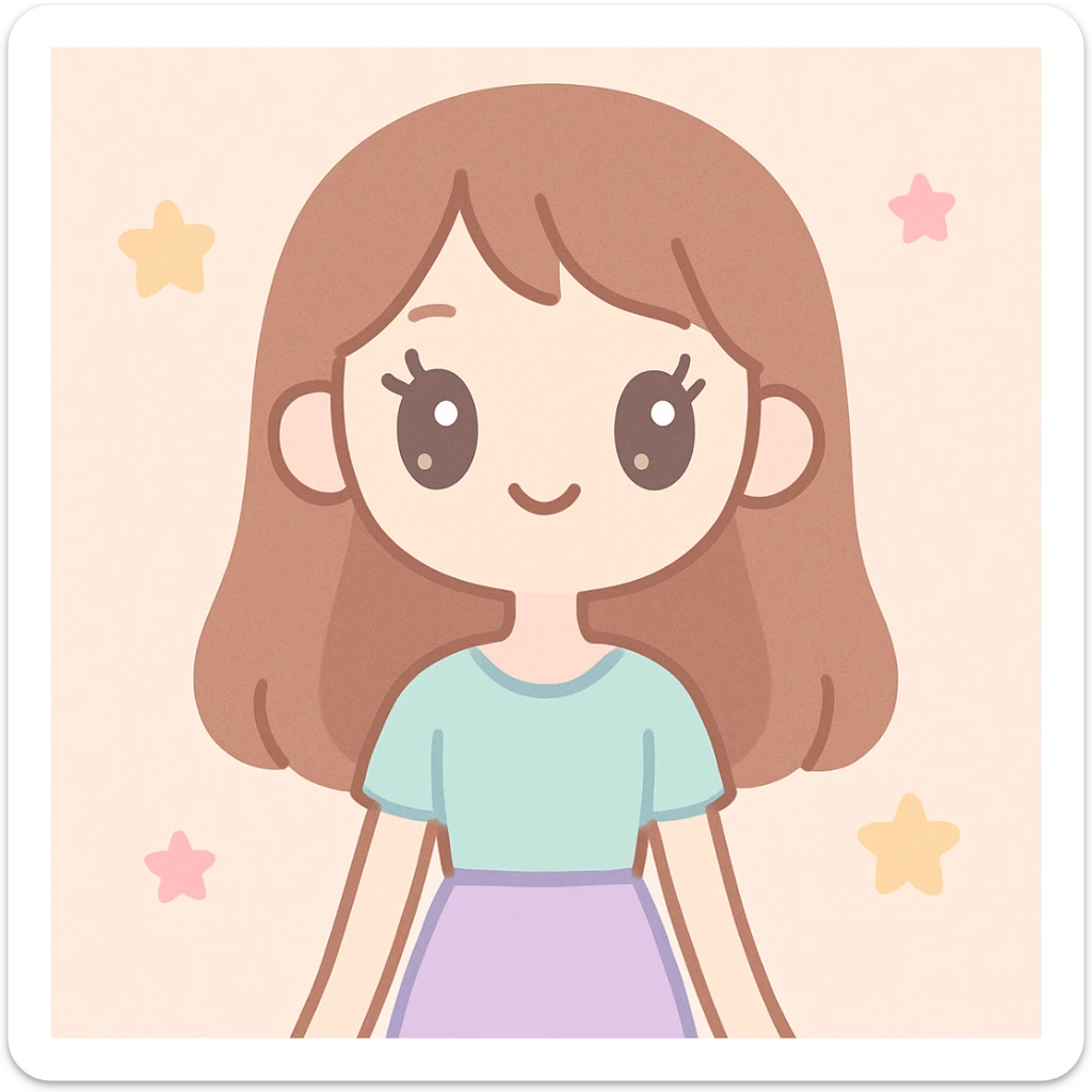 skinny girl with brown hair, pale skin, big lashes sticker