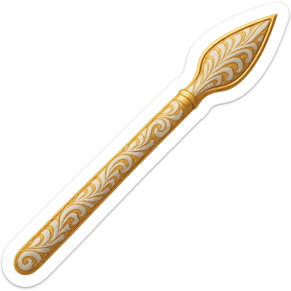 Recolor this weapon to a plated gold color with ornate engravings inlaid with silver. The gold should be rich and metallic, and the engravings should have a bright, reflective silver finish. Transparent background. sticker