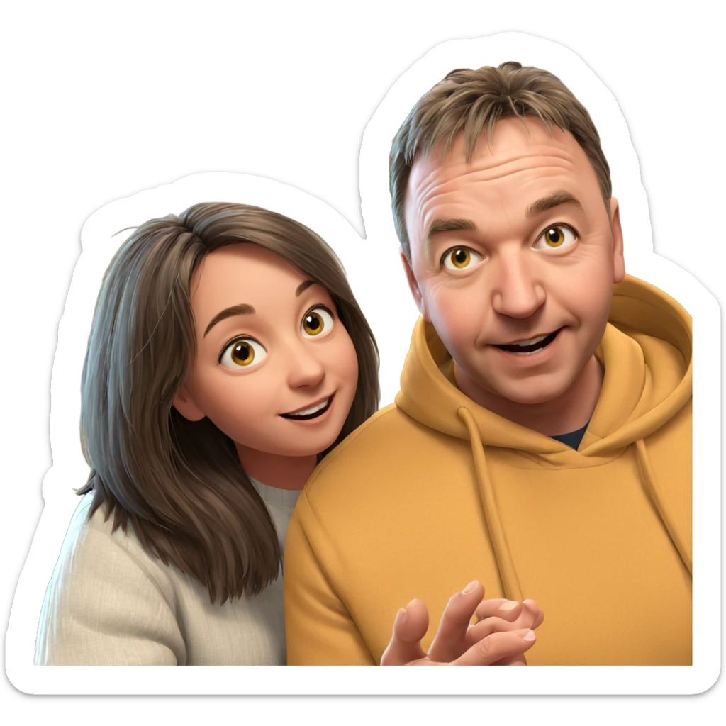 smiling girl with boy indoors sticker