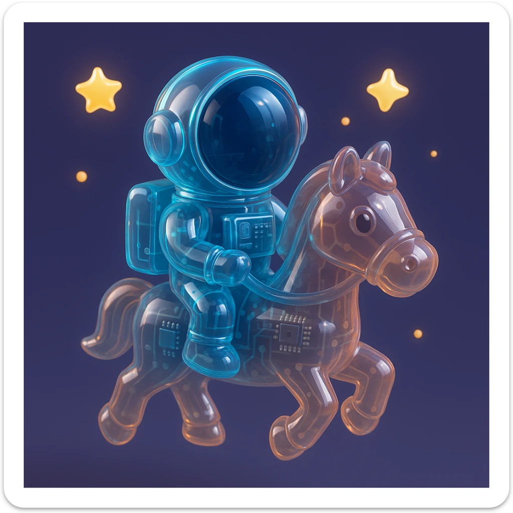 astronaut on horseback with stars in background sticker