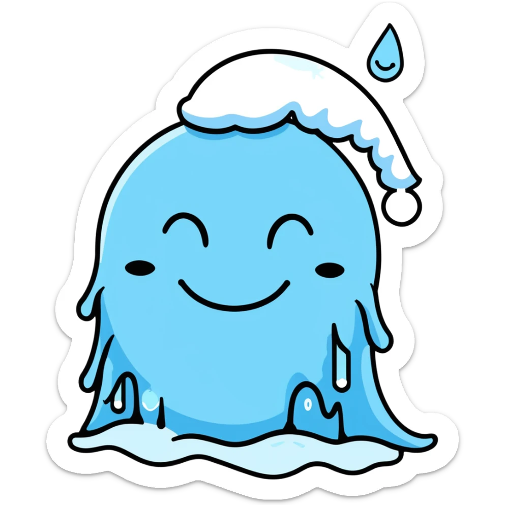 cartoon sticker of a frozen smiley face sleeping with icicles and frosty breath sticker
