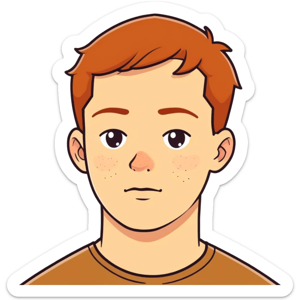 Man with freckles, light skin, short brown hair more freckles brown hair not orange hair more face freckles sticker