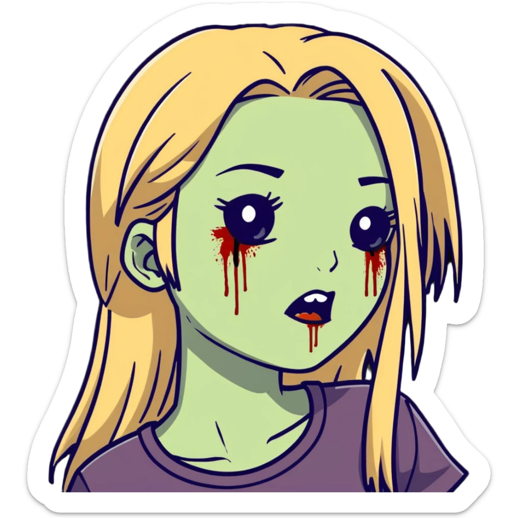 zombie girl with long straight dark blonde hair and beautiful eyelashes sticker