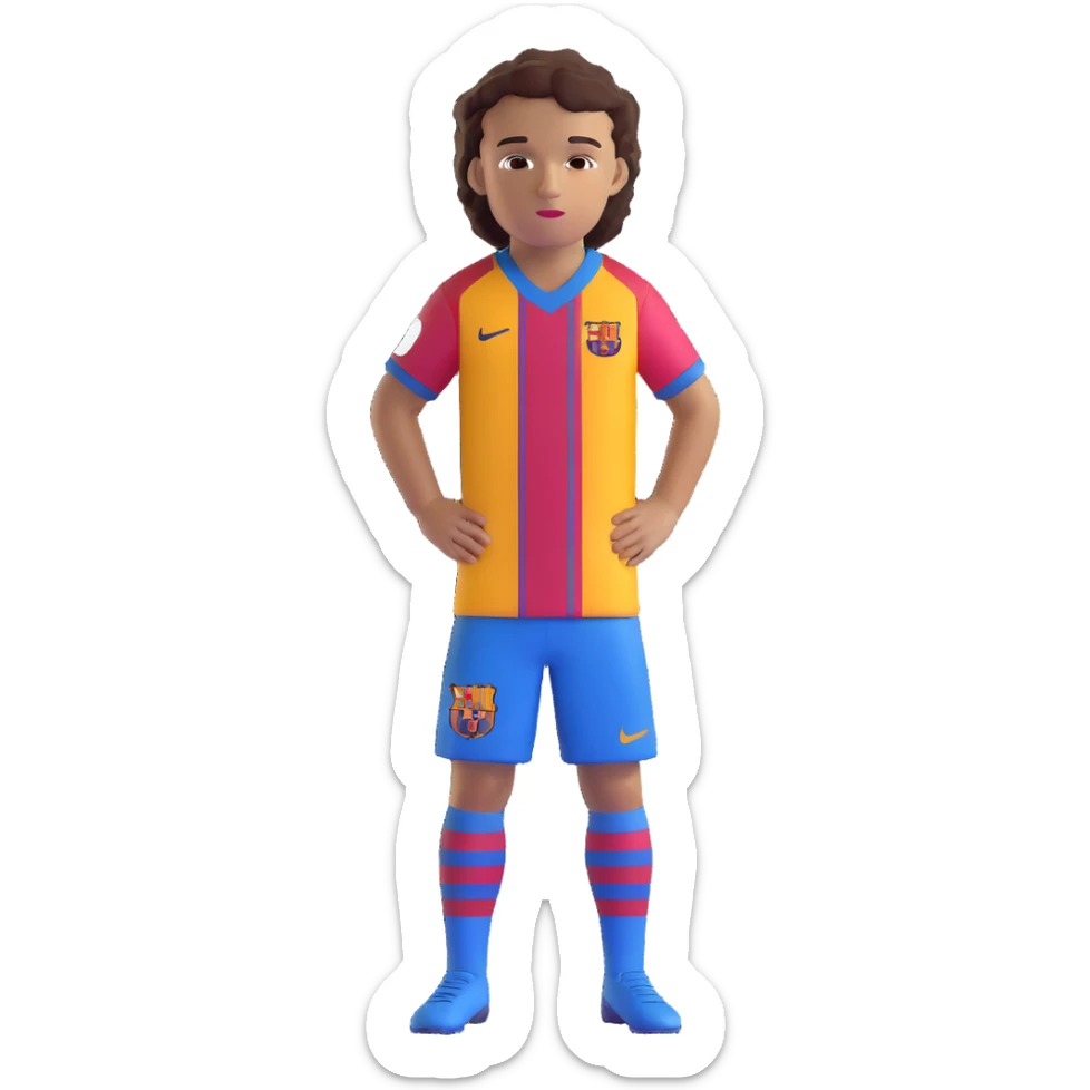 avatar of a young footballer inspired by Lamine Yamal, blue and red striped Barcelona kit, youthful features, short curly hair, brown eyes, confident expression sticker