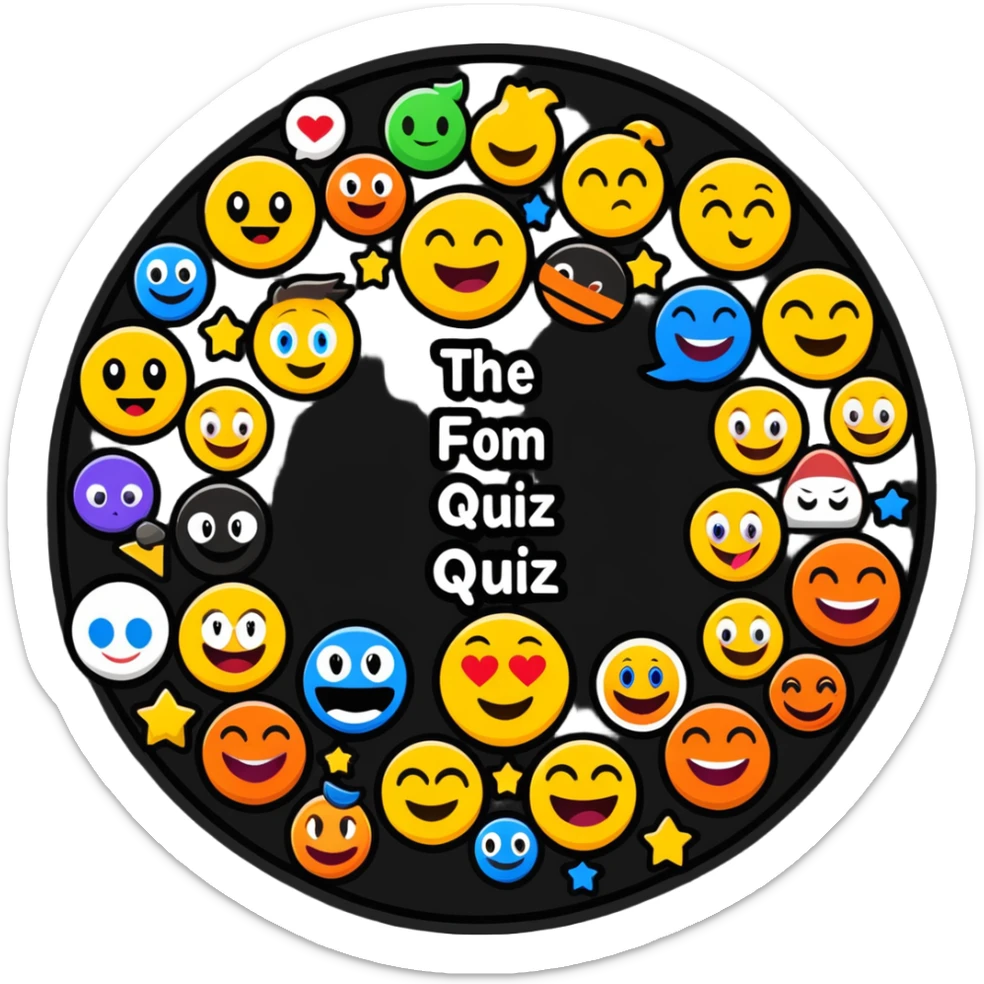 An animated sticker-style title for "The Emoji Movie Quiz" with popular emoji characters and quiz elements sticker