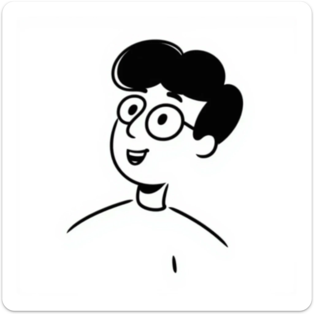 hand-drawn doodle of a person named Michael, glasses, short hair, cheerful vibe sticker