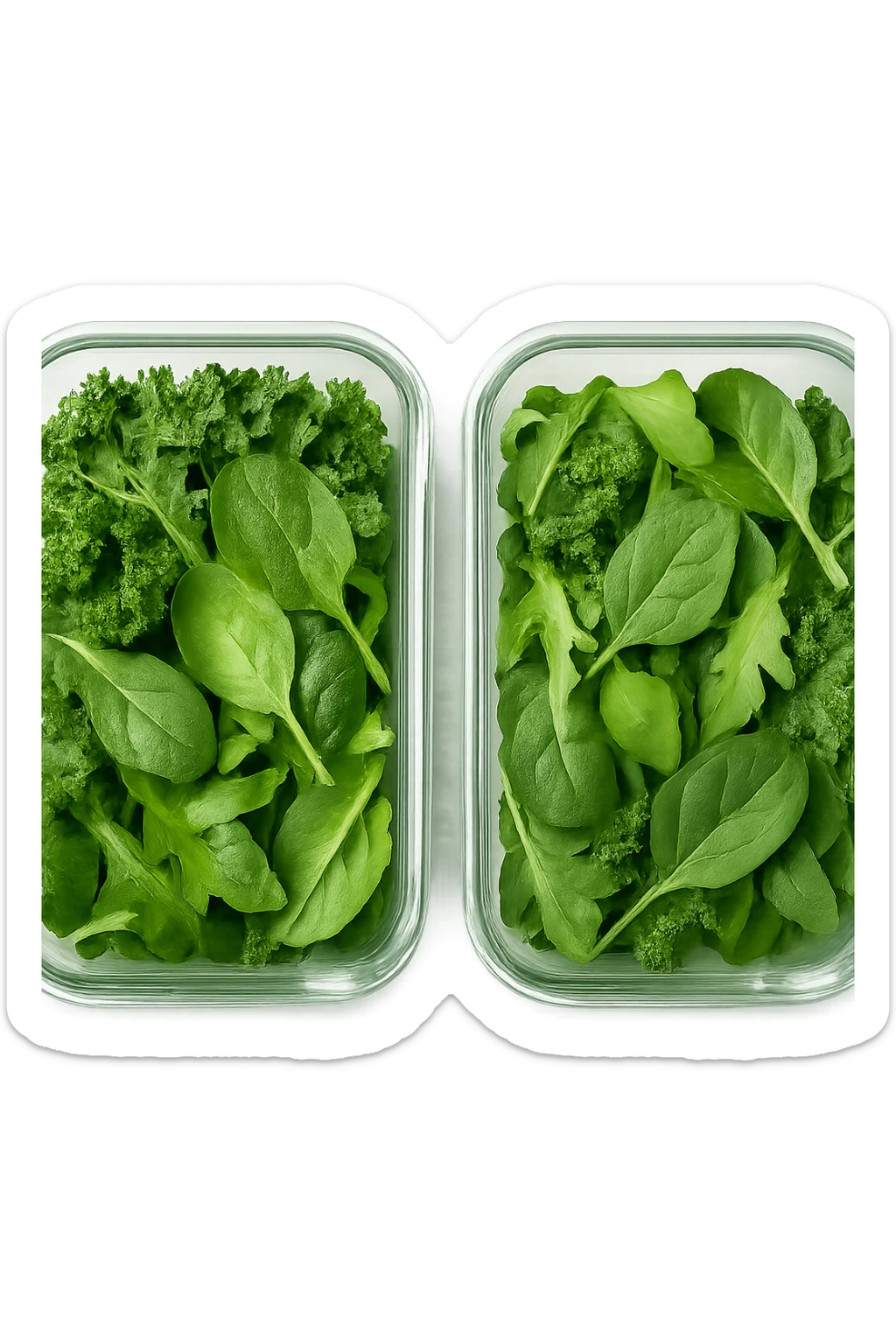 verdure tagliate e sistemate in due schiscette di vetro viste dall'alto, iperrealistico 4k sticker